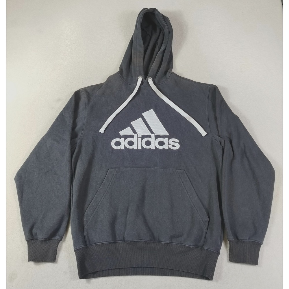 Adidas Hoodie Sweatshirt Mens Small Black Big Logo Pullover Fleece Athletic
